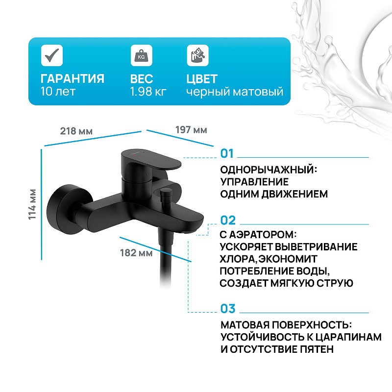 Смеситель для ванны Hansgrohe Rebris S 72440670 черный матовый