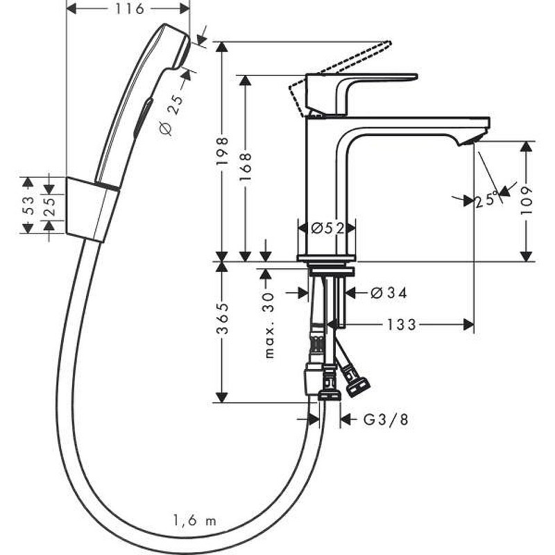 Смеситель для раковины Hansgrohe Rebris S 72215670 с гигиеническим душем черный матовый