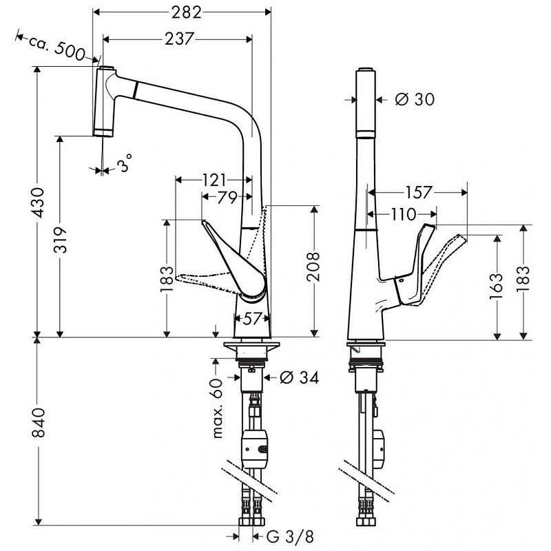 Смеситель для кухни Hansgrohe Metris M71 320 14780800 Сталь