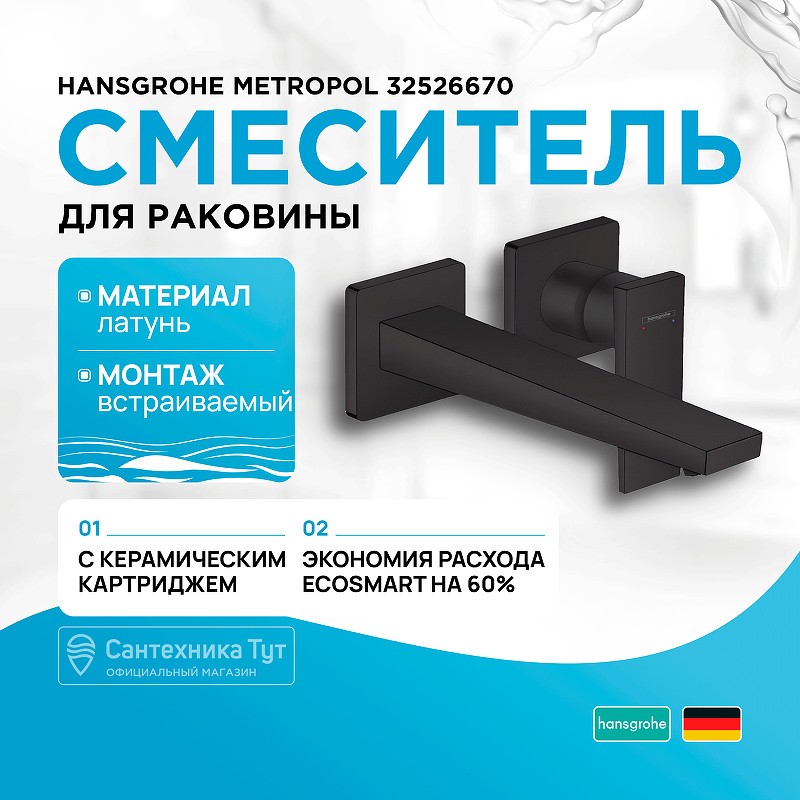 Смеситель для раковины Hansgrohe Metropol 32526670 черный матовый