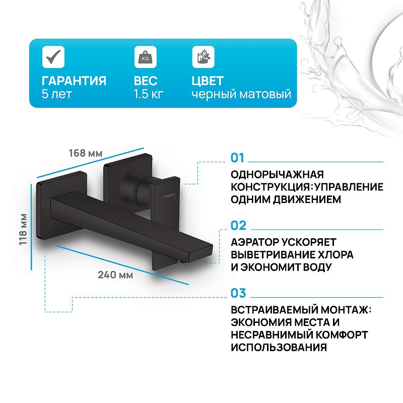 Смеситель для раковины Hansgrohe Metropol 32526670 черный матовый