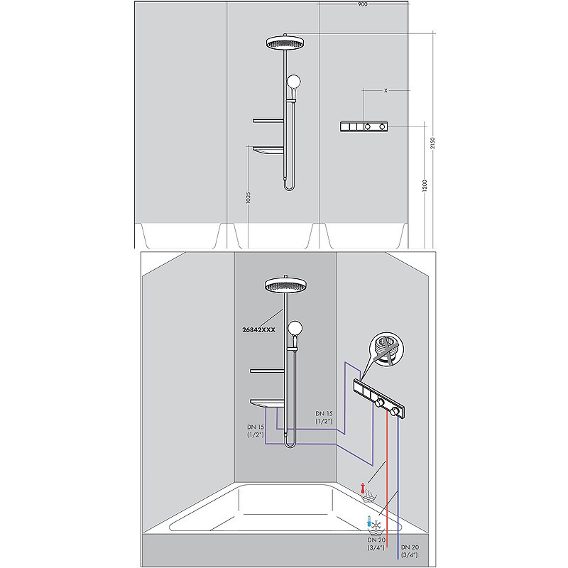 Смеситель для душа Hansgrohe RainSelect 15380140 с термостатом Шлифованная бронза