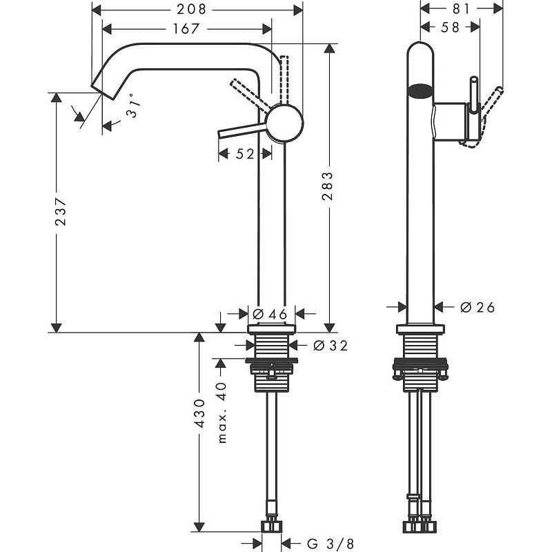 Смеситель для раковины Hansgrohe Tecturis S 73370000 Хром
