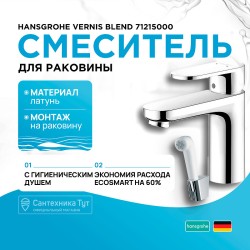 Смеситель для раковины Hansgrohe Vernis Blend 71215000 с гигиеническим душем Хром