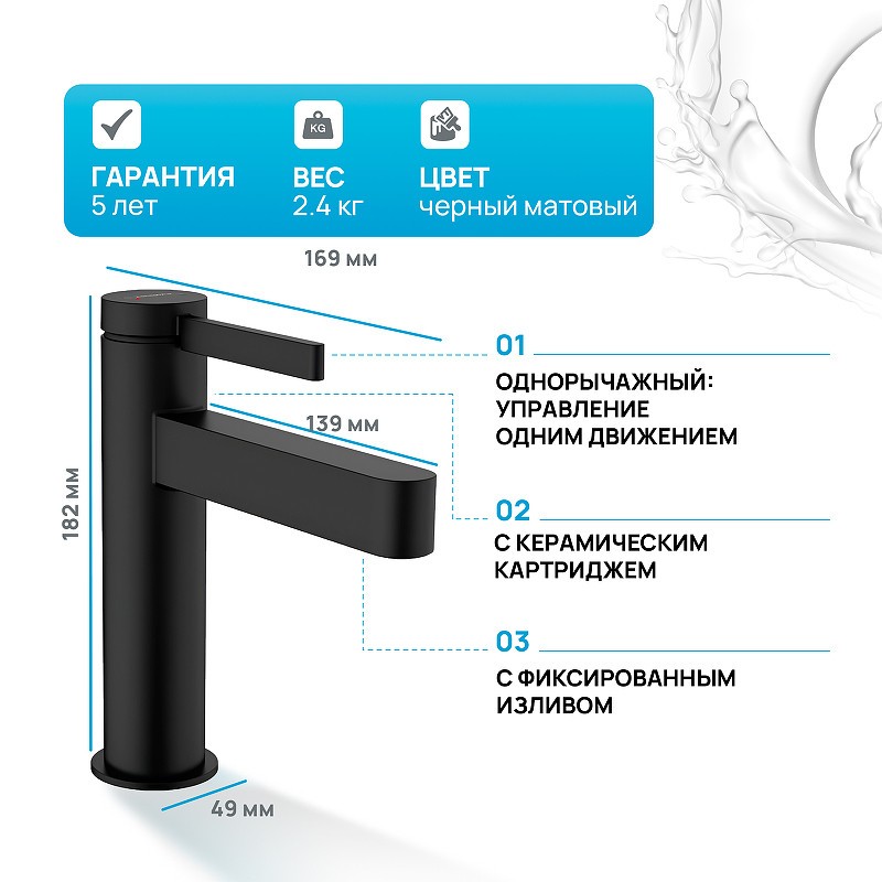 Смеситель для раковины Hansgrohe Finoris 76023670 черный матовый